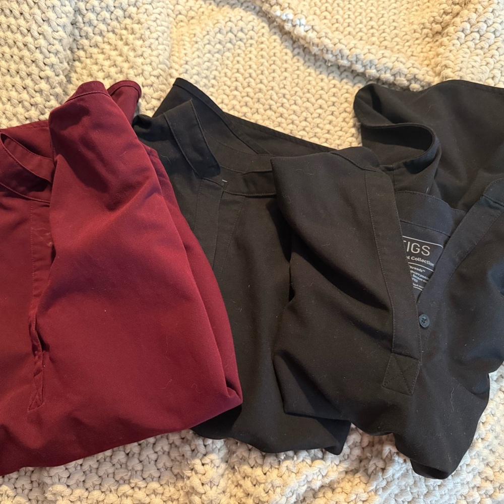 Figs Women's Tops in Burgundy and Black